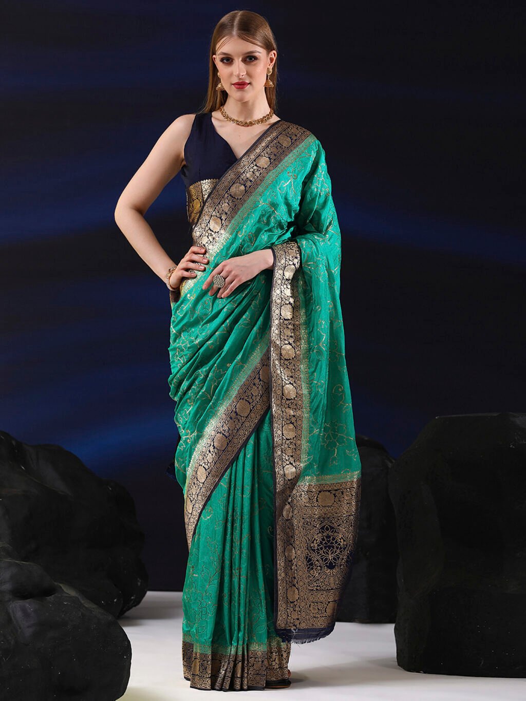 Image of Teal Blue Silk Saree