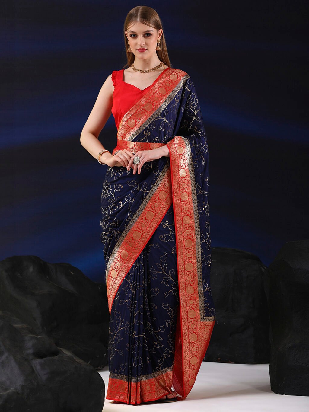 Image of Navy Blue Silk Saree