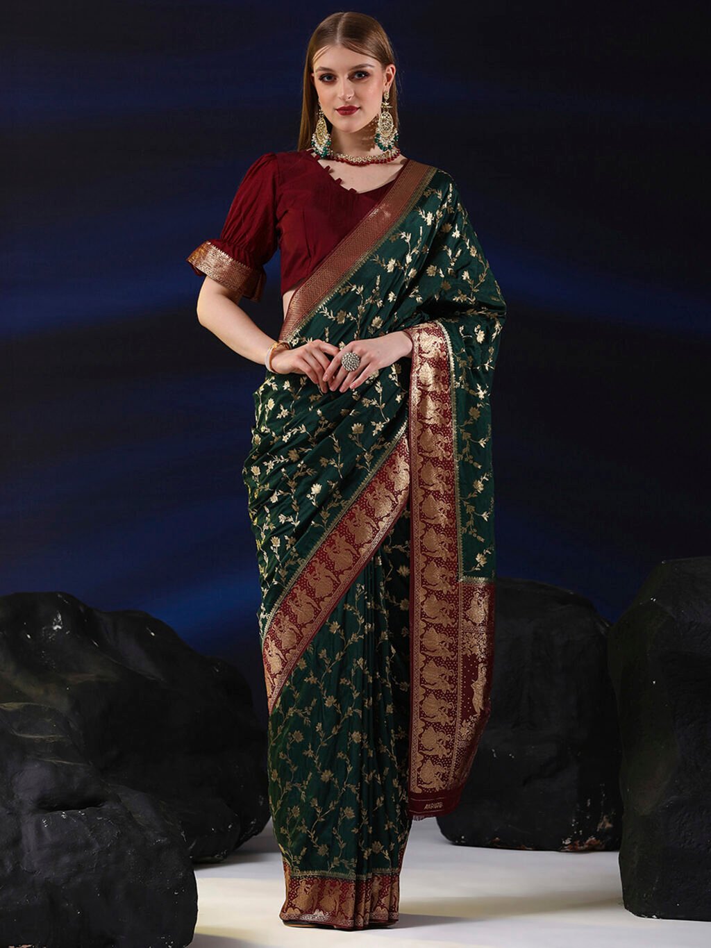 Image of Dark Green Silk Saree