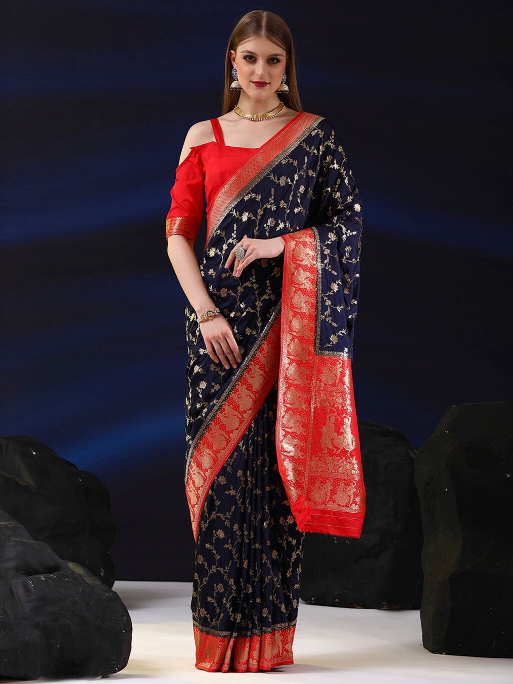 Image of Navy Blue Silk Saree