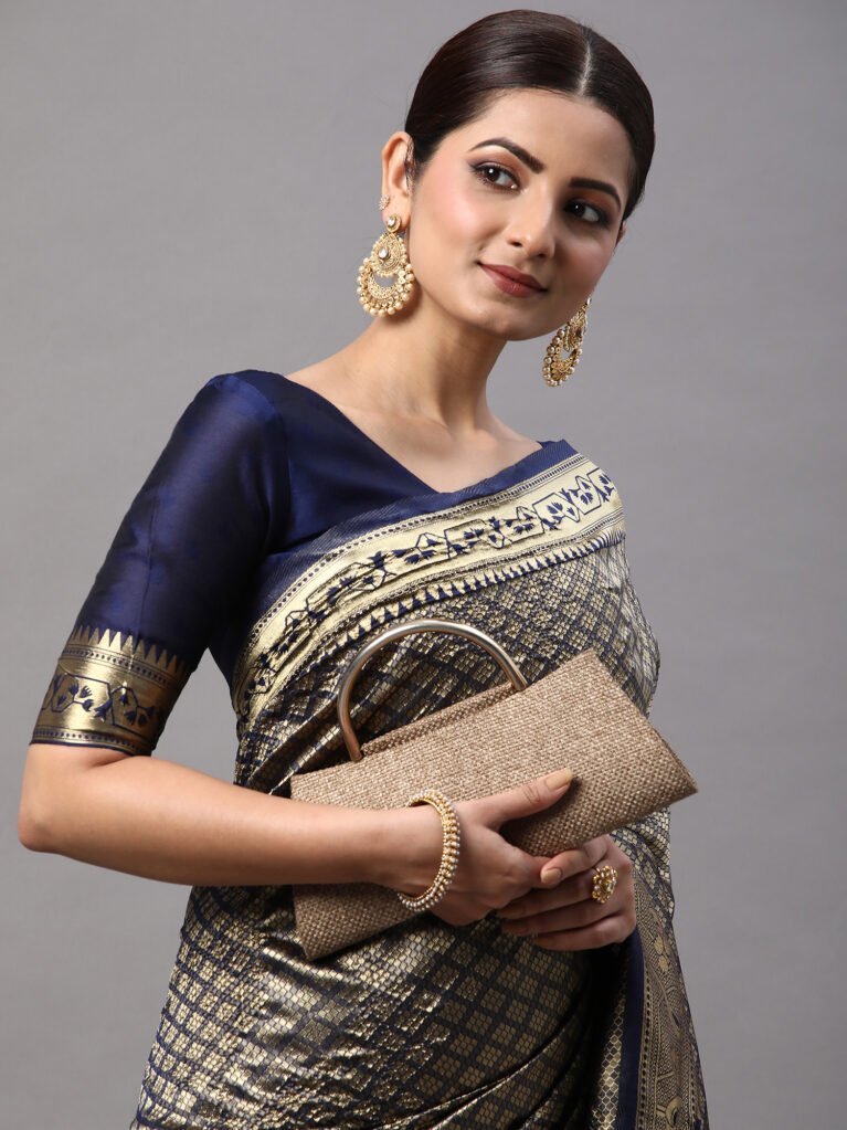 Image of Navy Blue Silk Saree