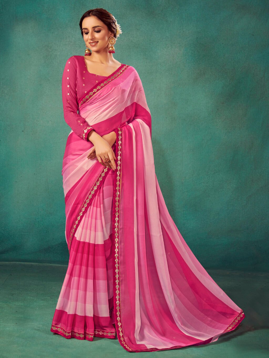 Image of Pink Chiffon Saree
