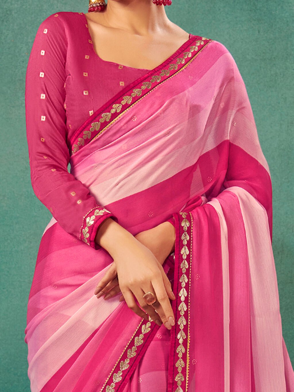 Pink Chiffon Saree - Image 3