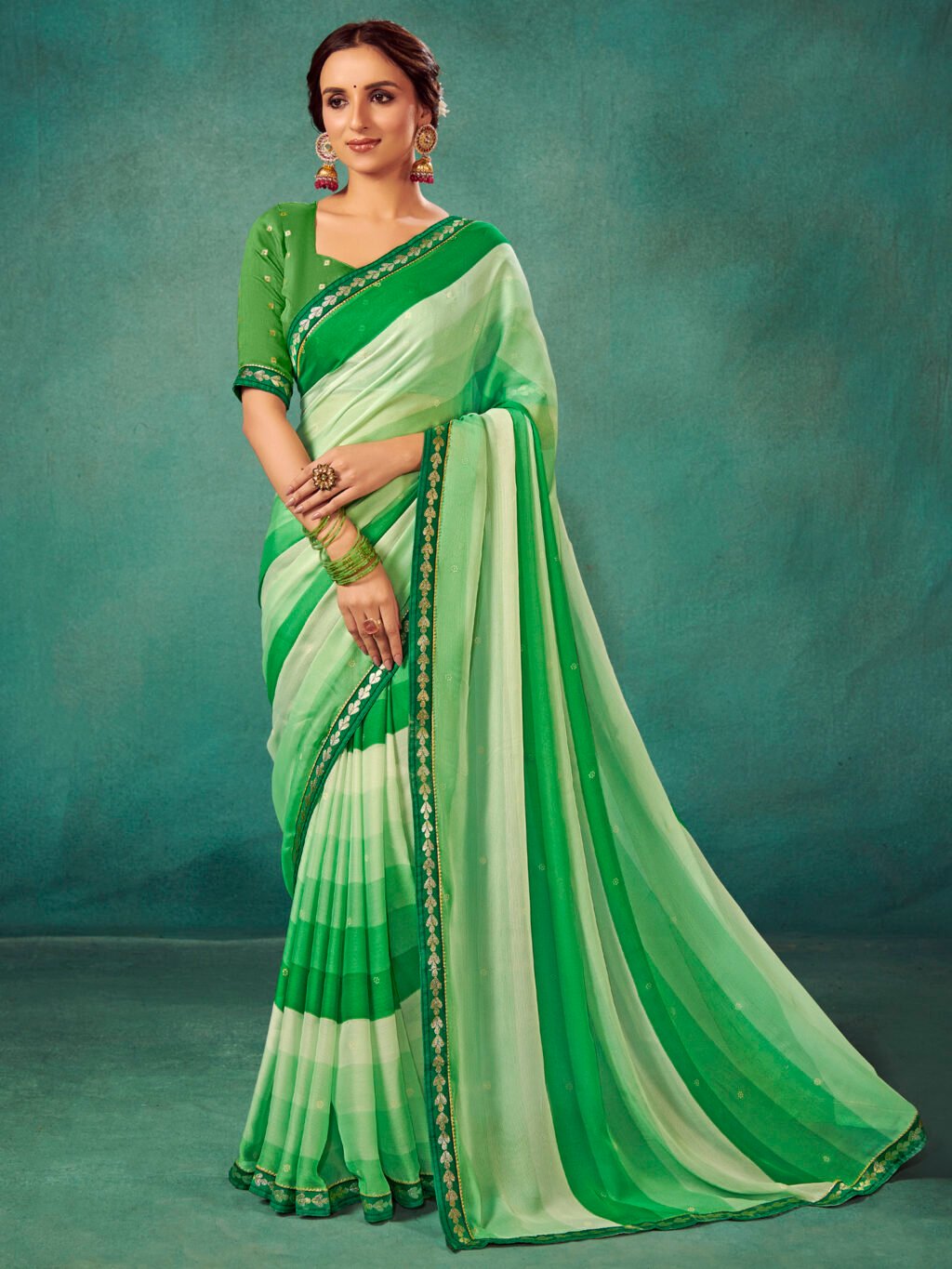Image of Green Chiffon Saree