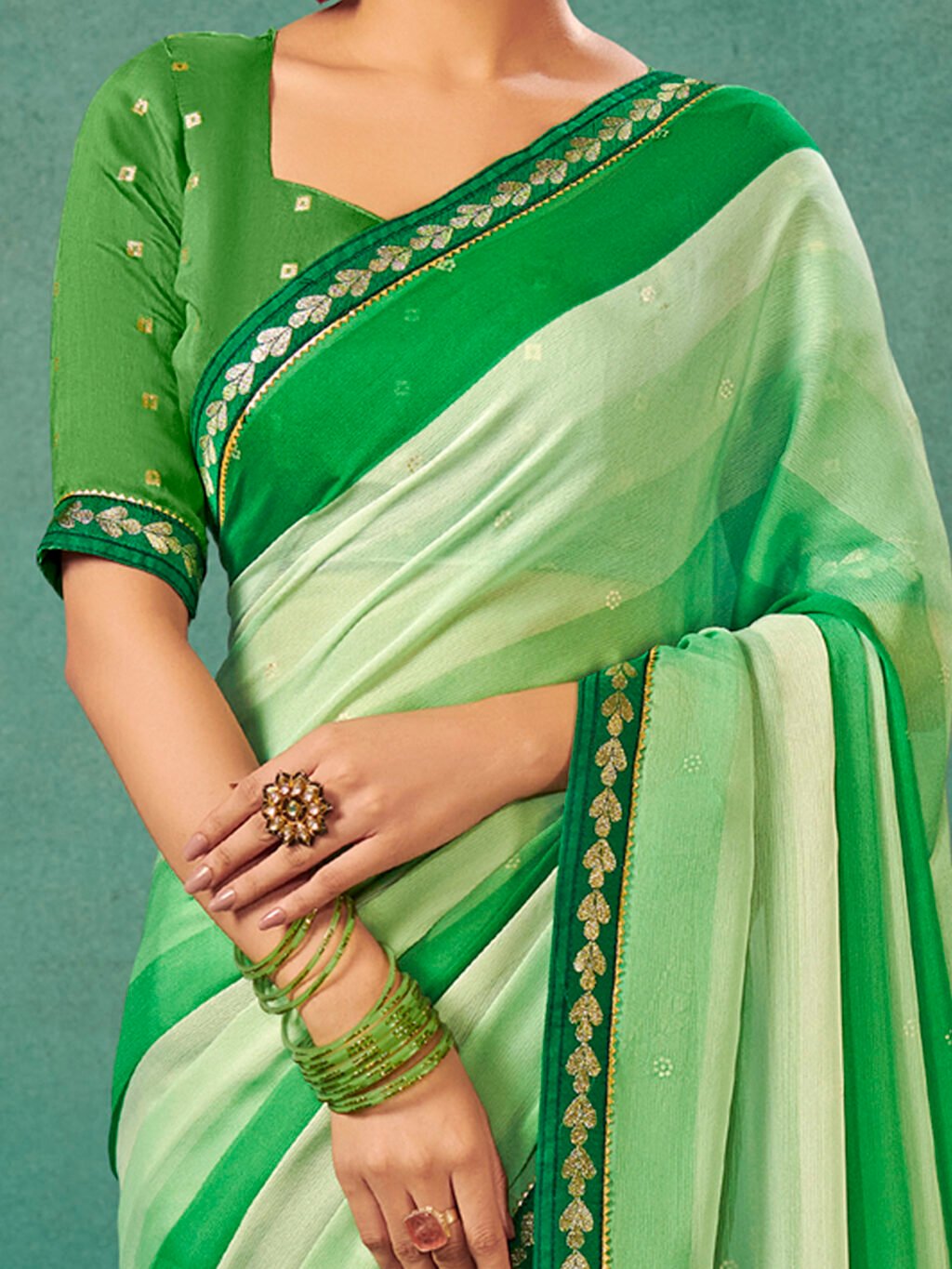 Green Chiffon Saree - Image 3