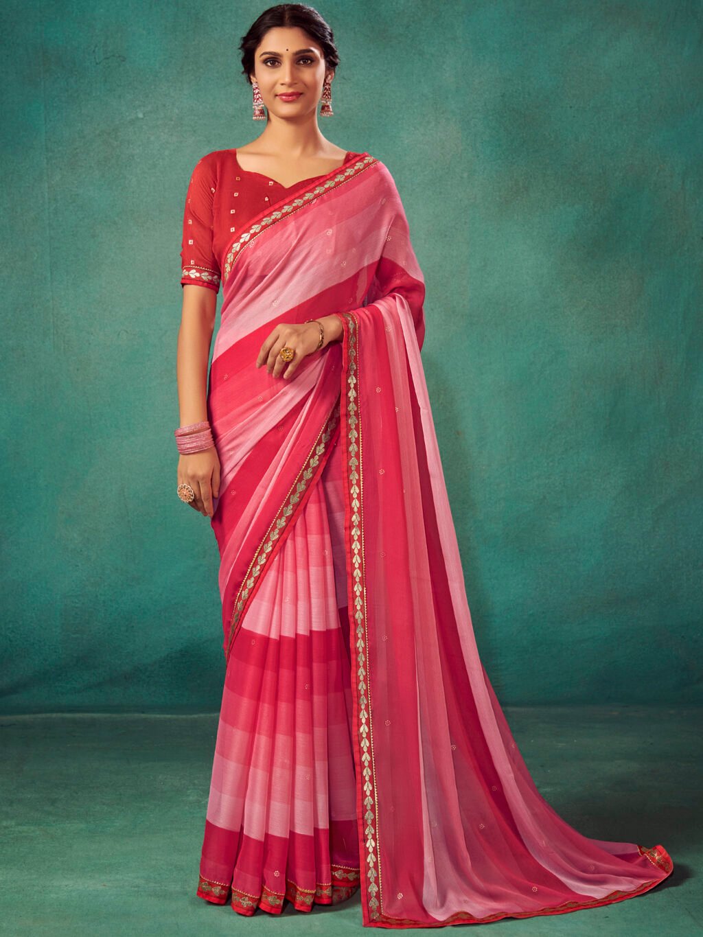 Image of Pink Chiffon Saree