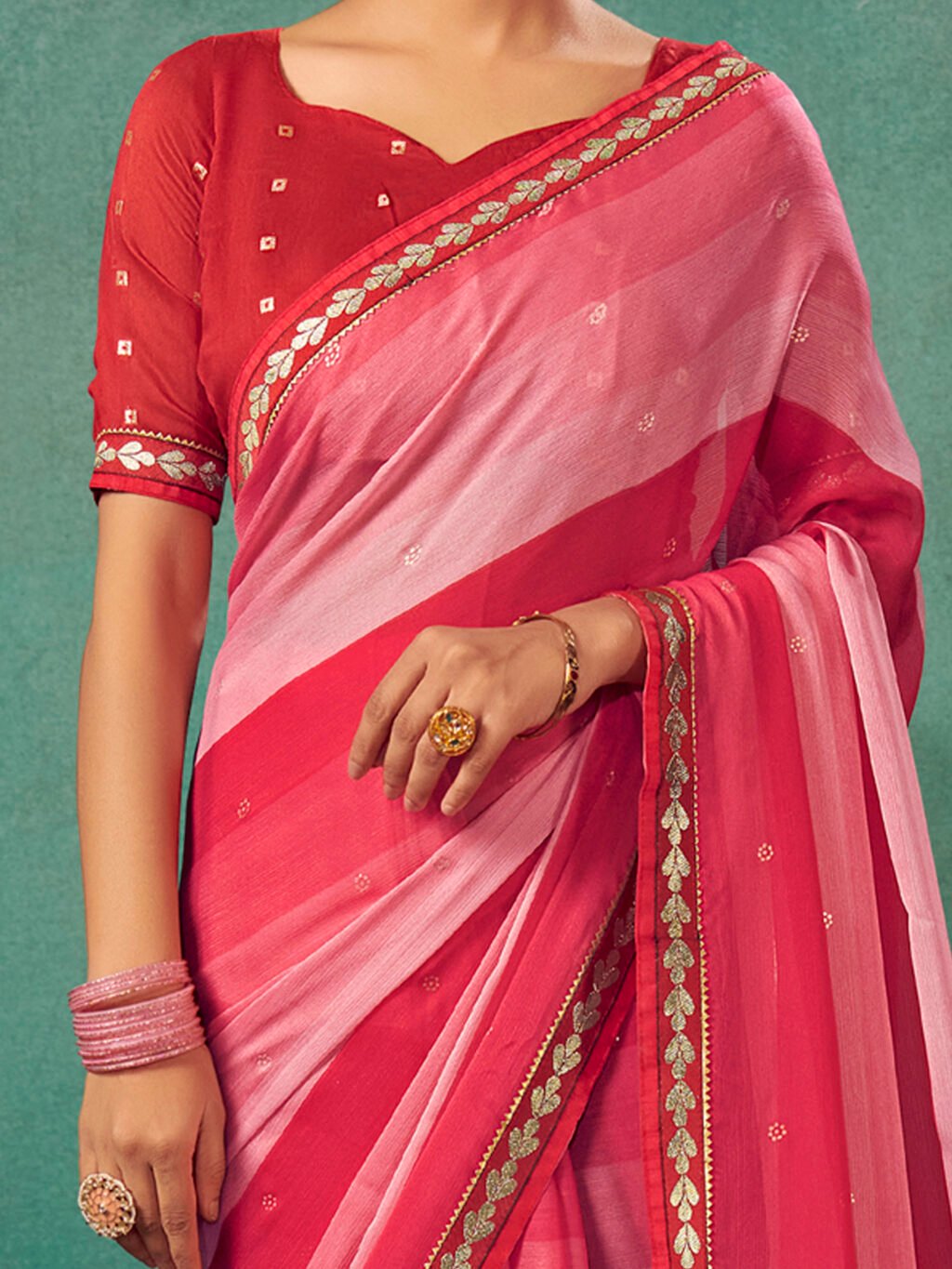 Pink Chiffon Saree - Image 3