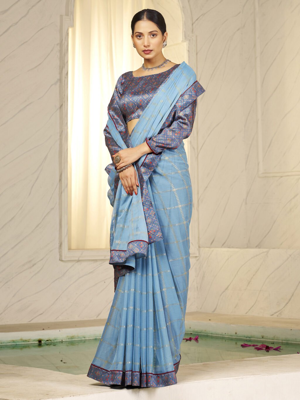 Image of Blue Chiffon Saree