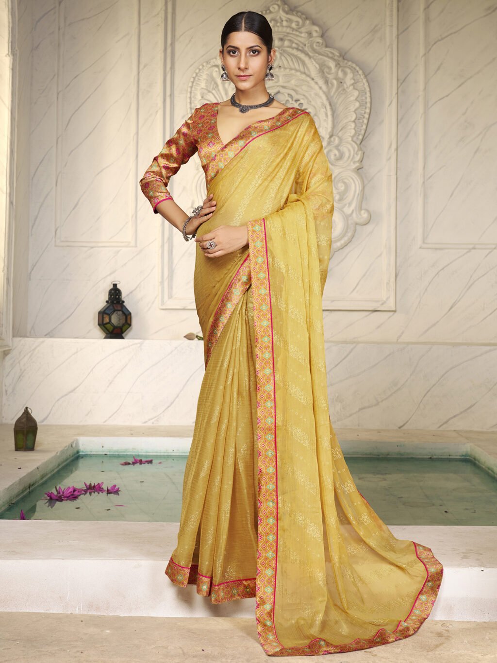 Image of Mustard Chiffon Saree