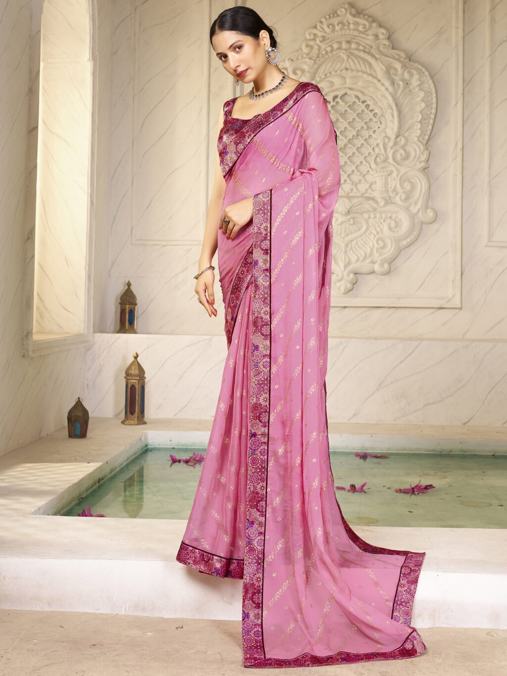 Image of Pink Chiffon Saree