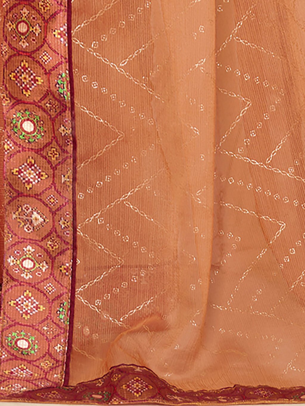 Peach Chiffon Saree with Printed Blouse - Image 4
