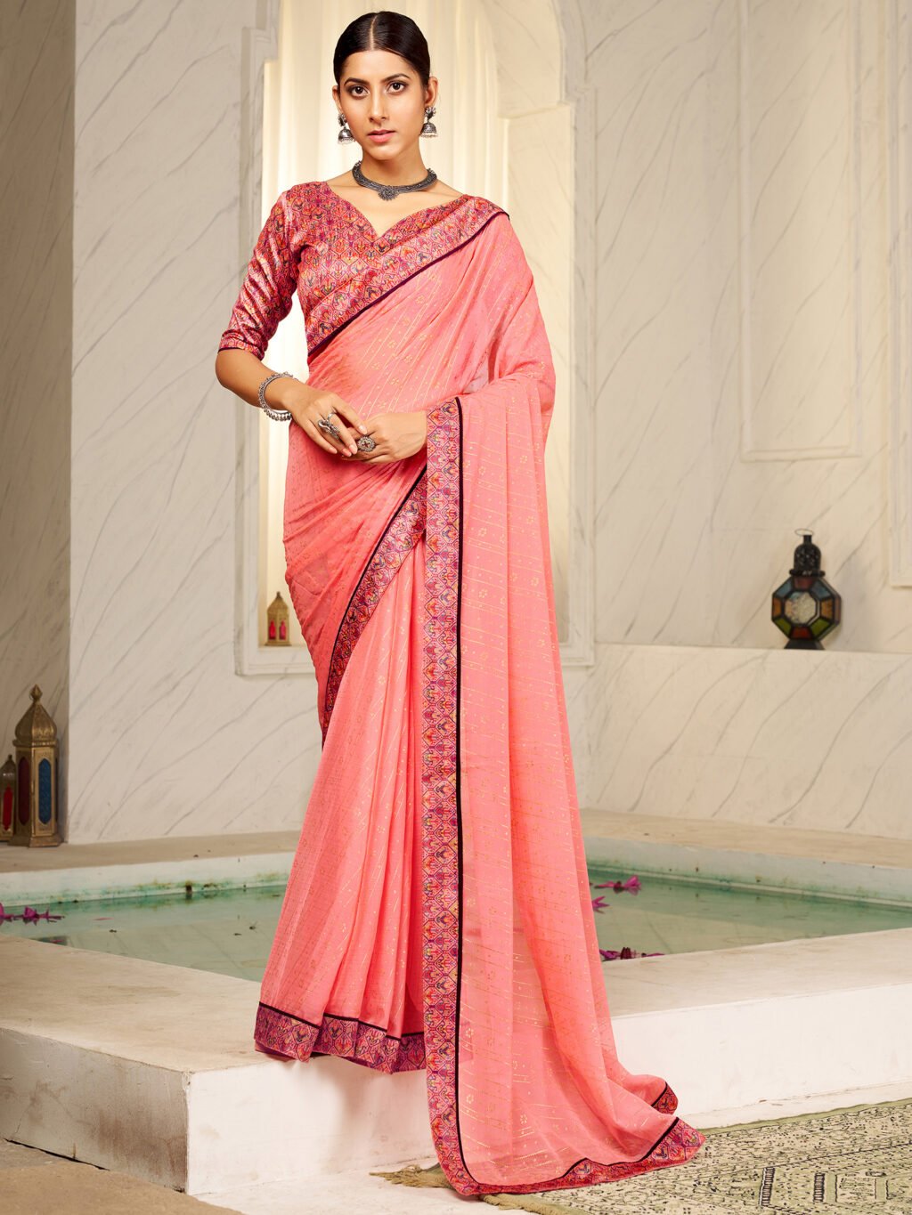 Image of Pink Chiffon Saree