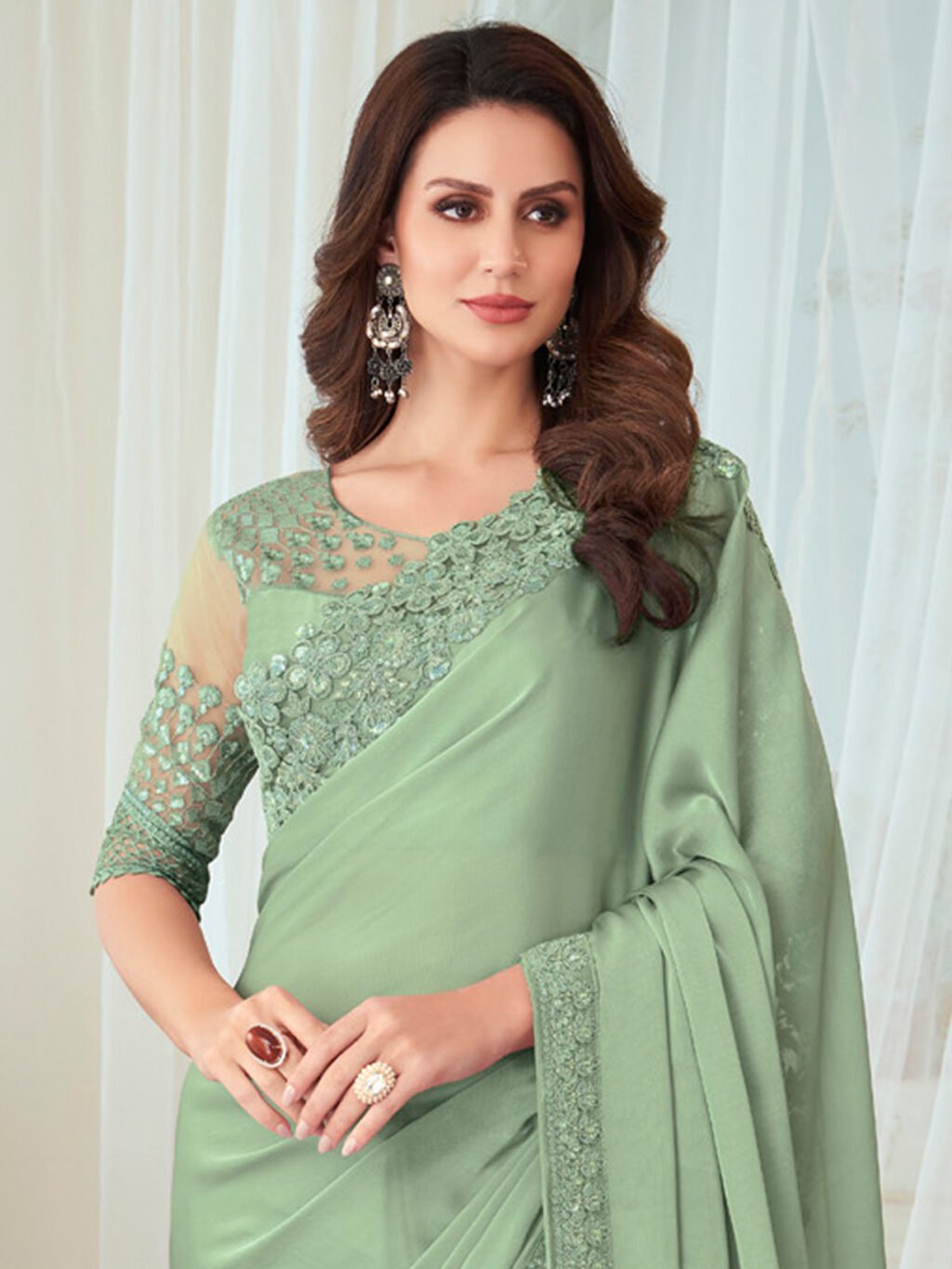 Light Green Silk Saree - Image 3