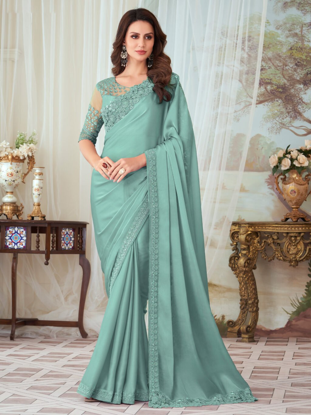 Image of Sea Green Silk Saree