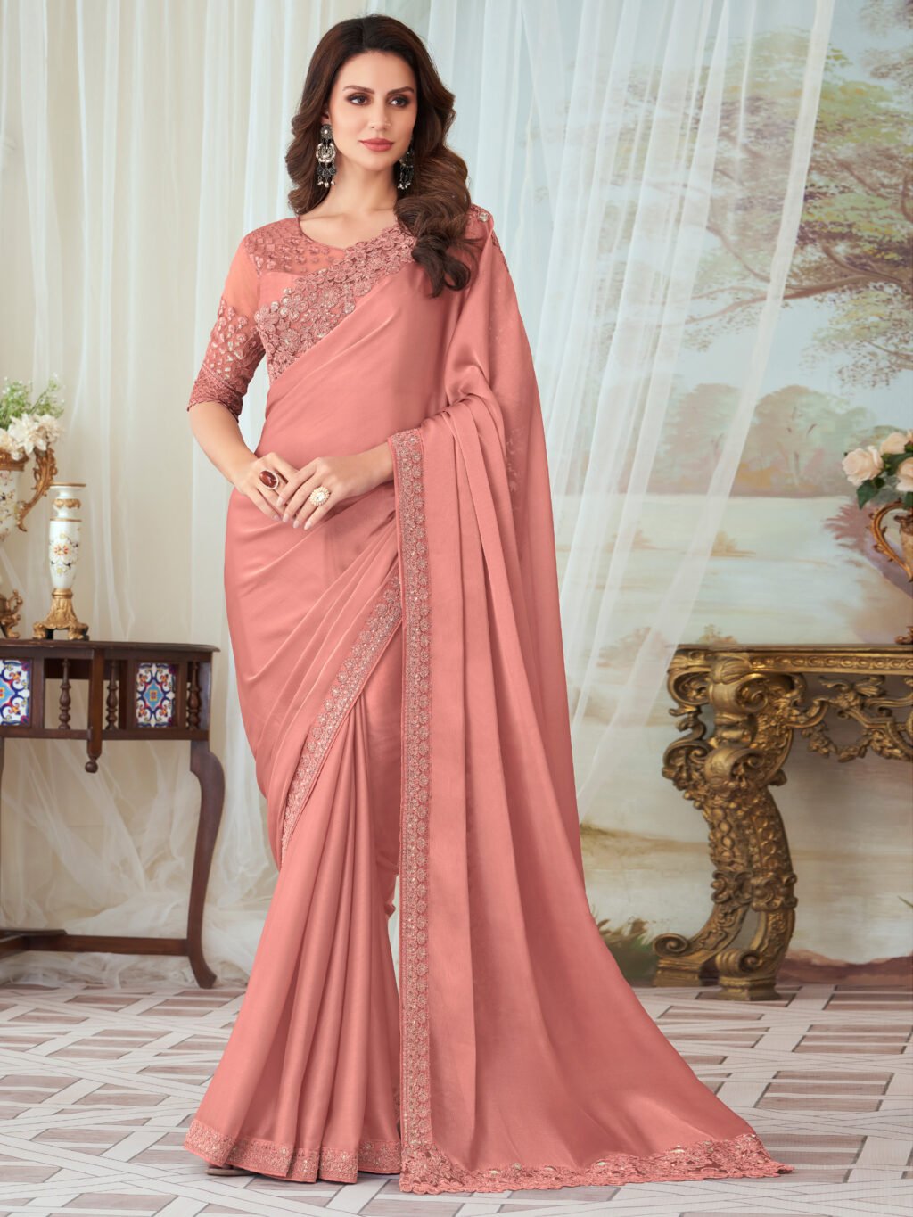 Image of Peach Silk Saree