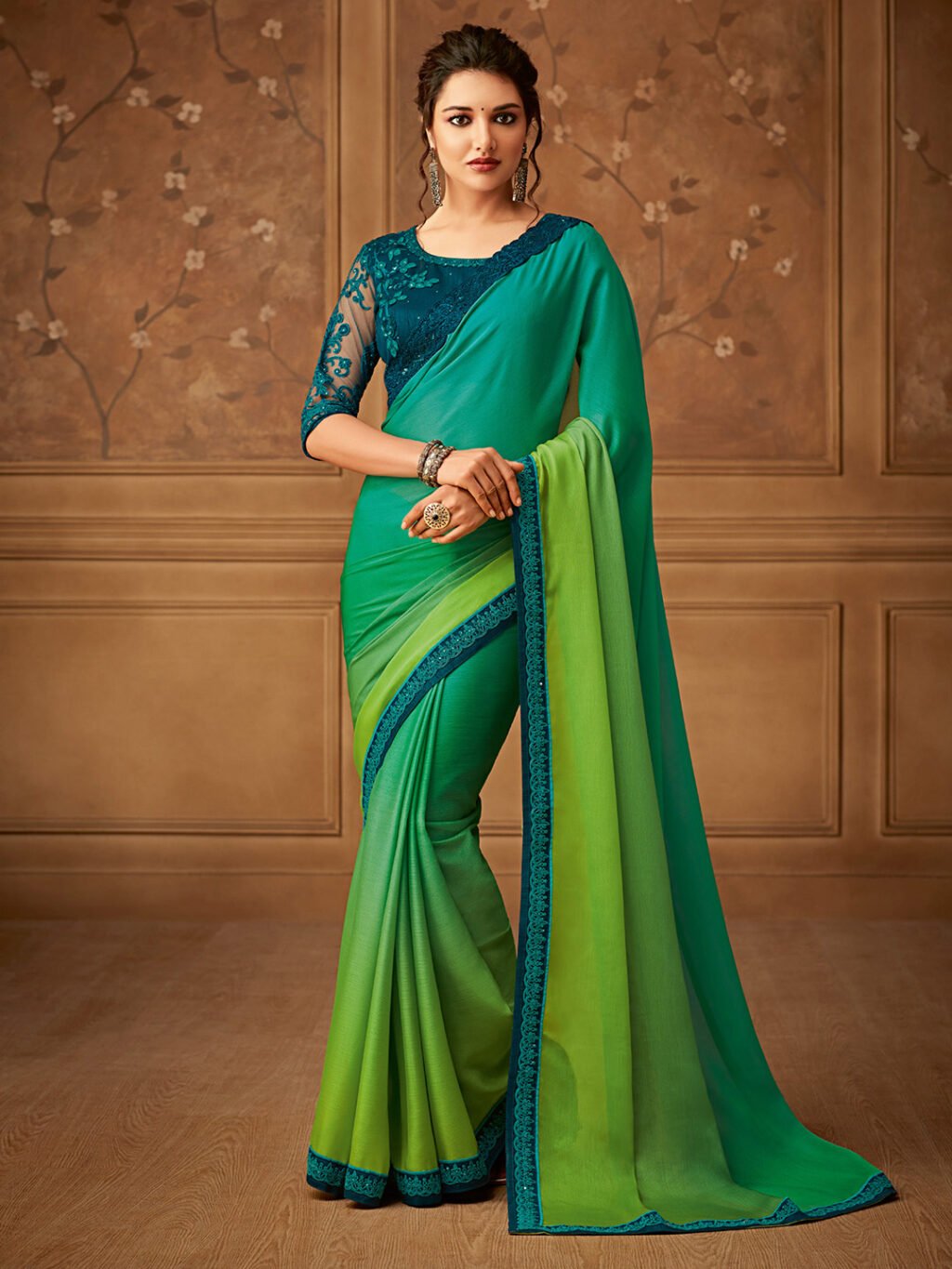 Image of Green Chiffon Saree