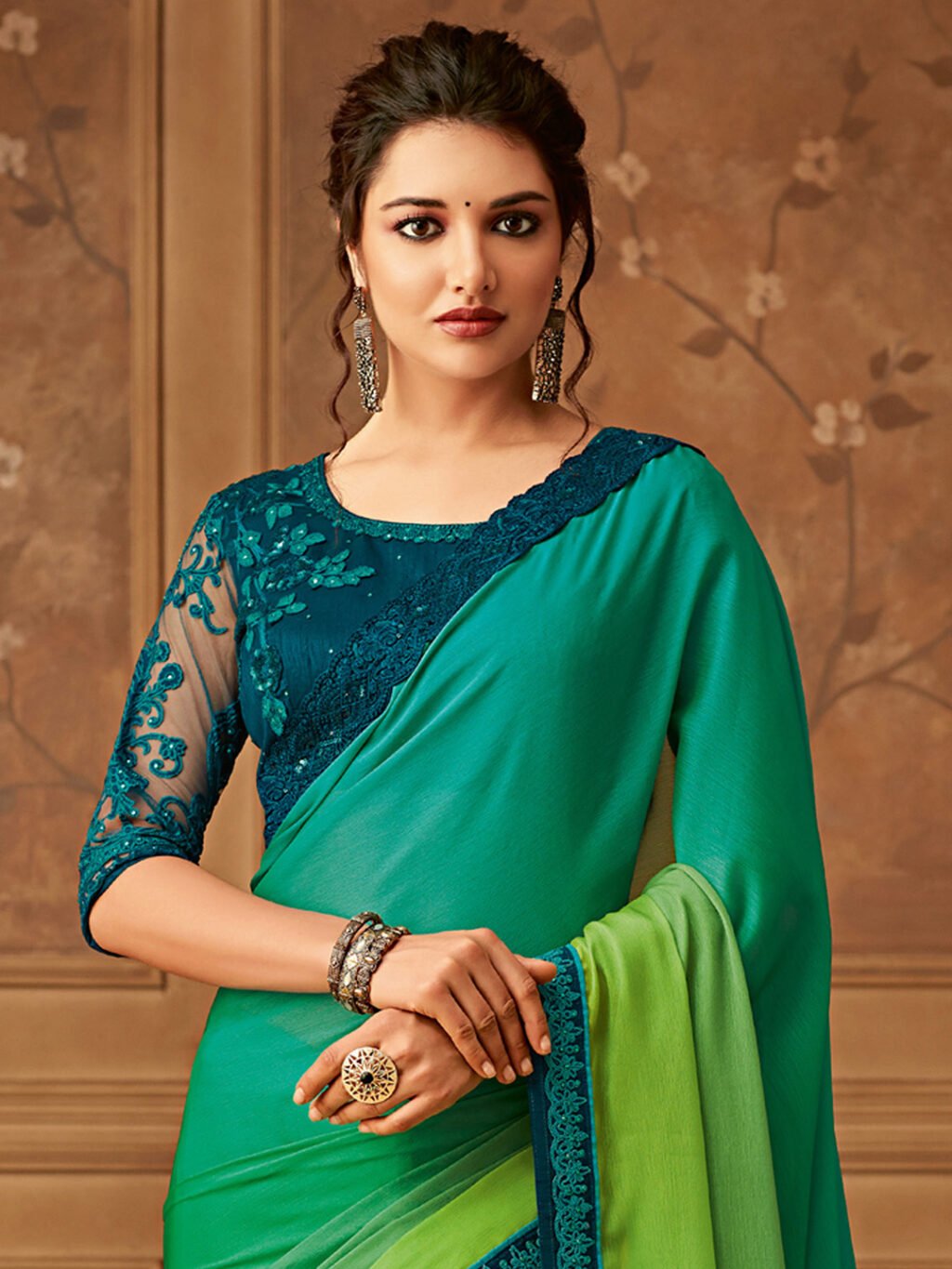 Green Chiffon Saree - Image 4
