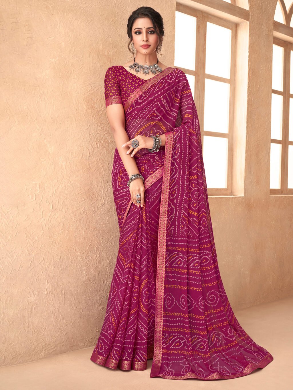 Image of Magenta Chiffon Saree