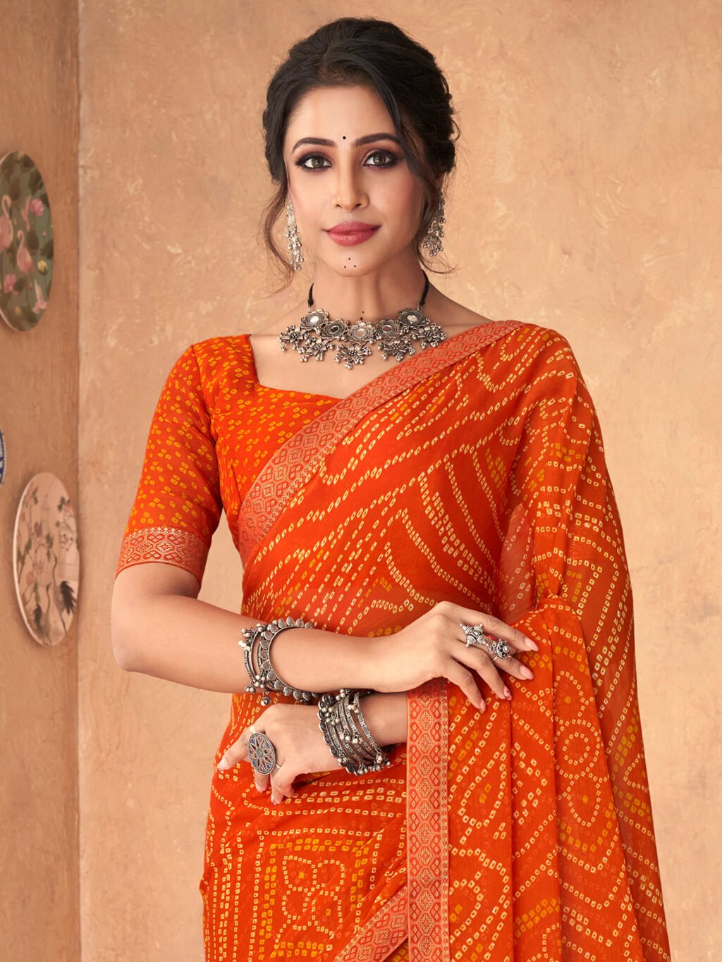 Orange Chiffon Saree - Image 3