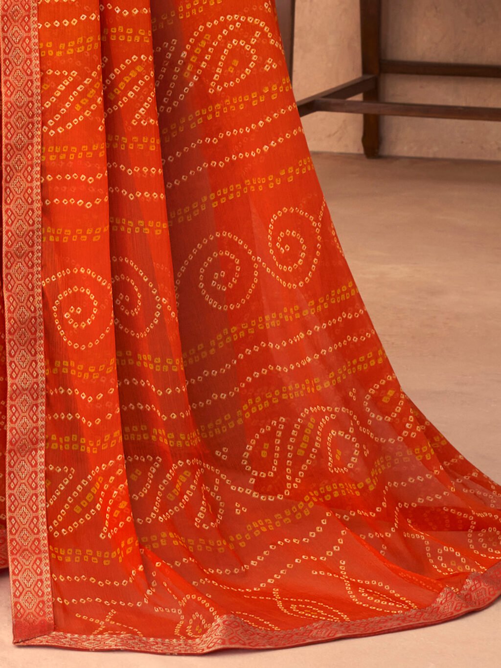 Orange Chiffon Saree - Image 4