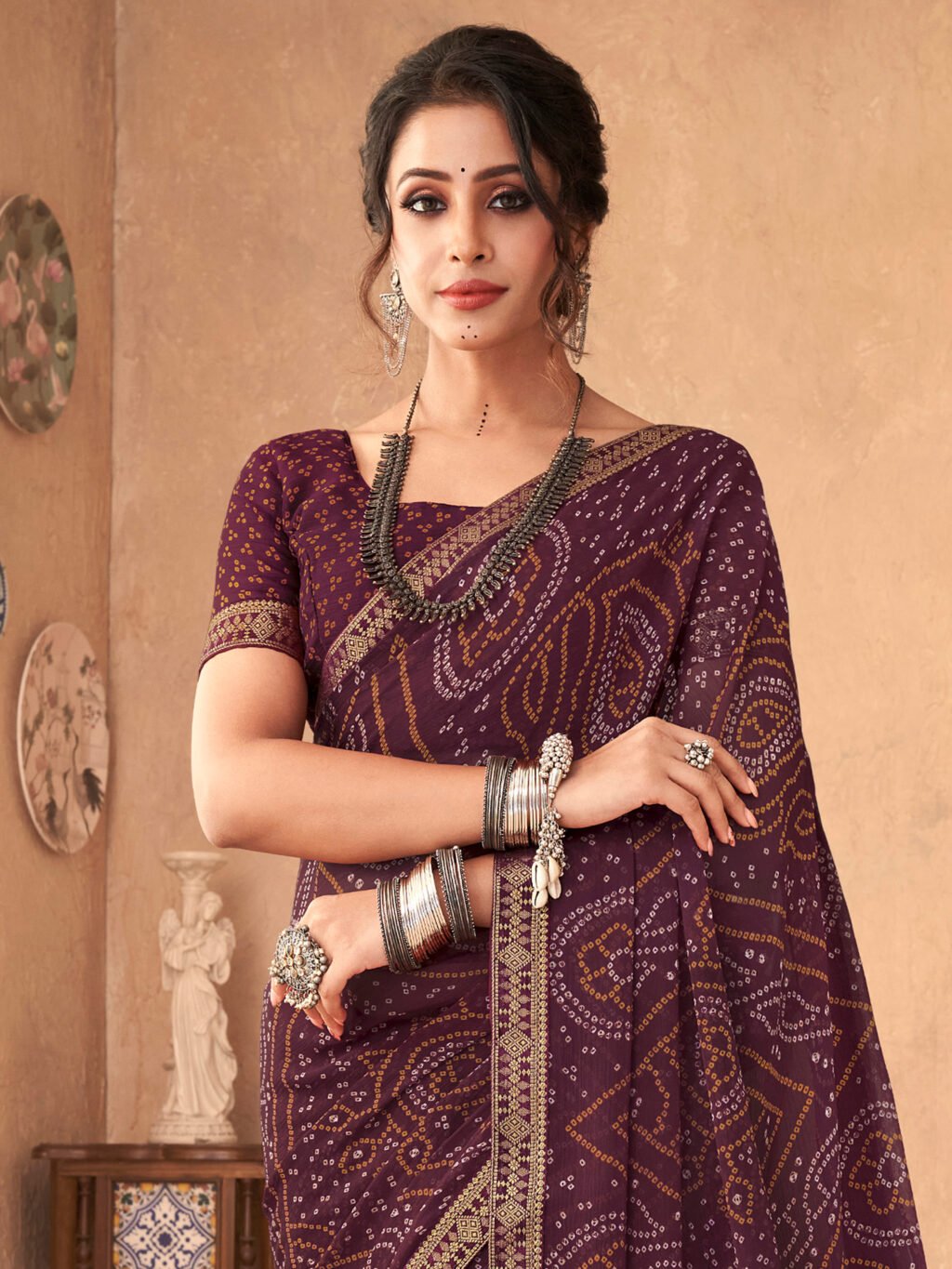 Purple Chiffon Saree - Image 3