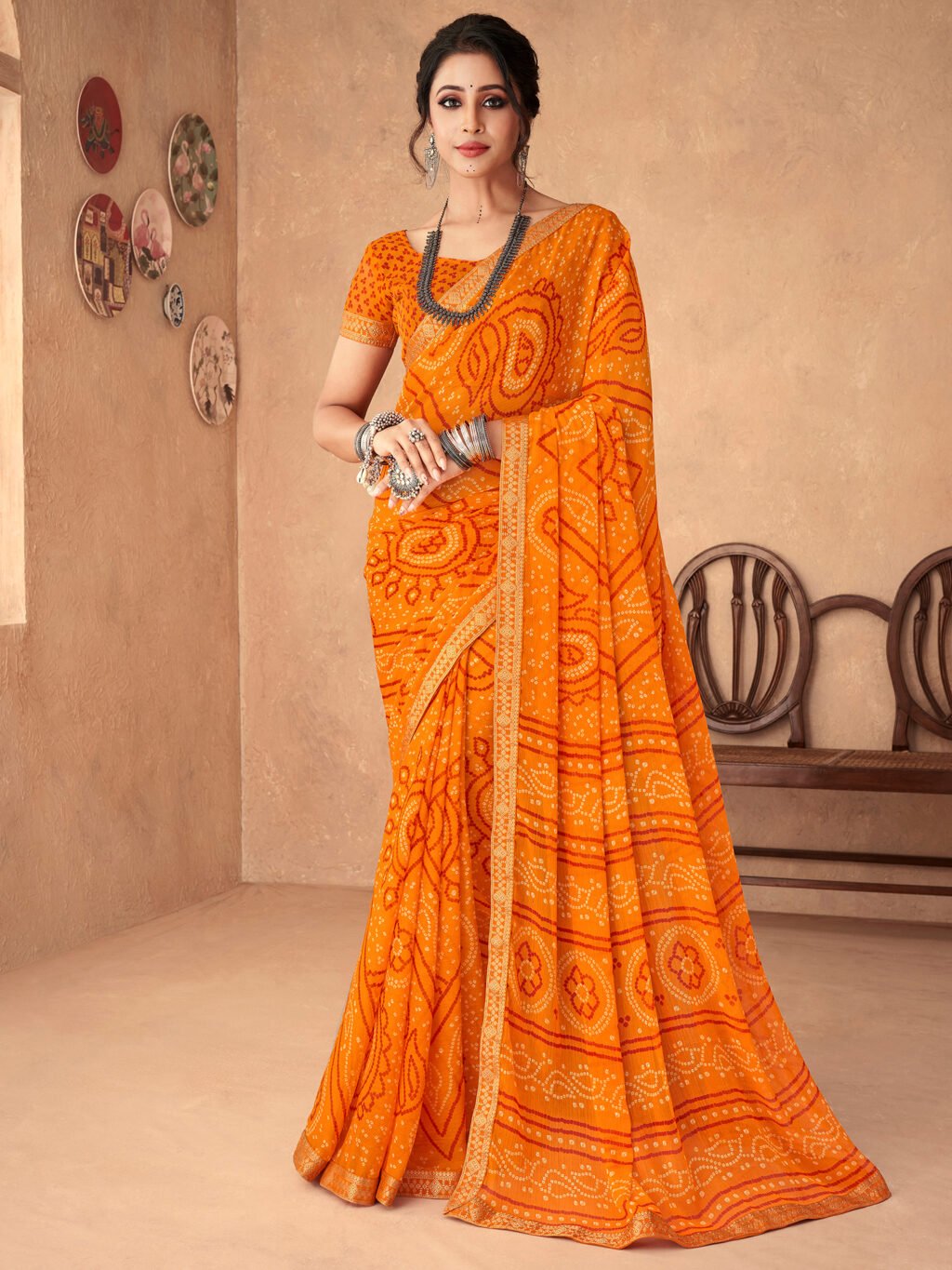 Image of Yellow Chiffon Saree