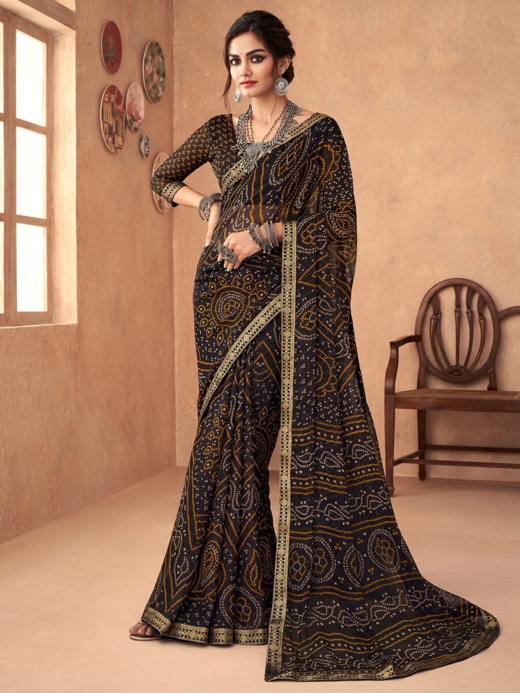 Image of Black Chiffon Saree