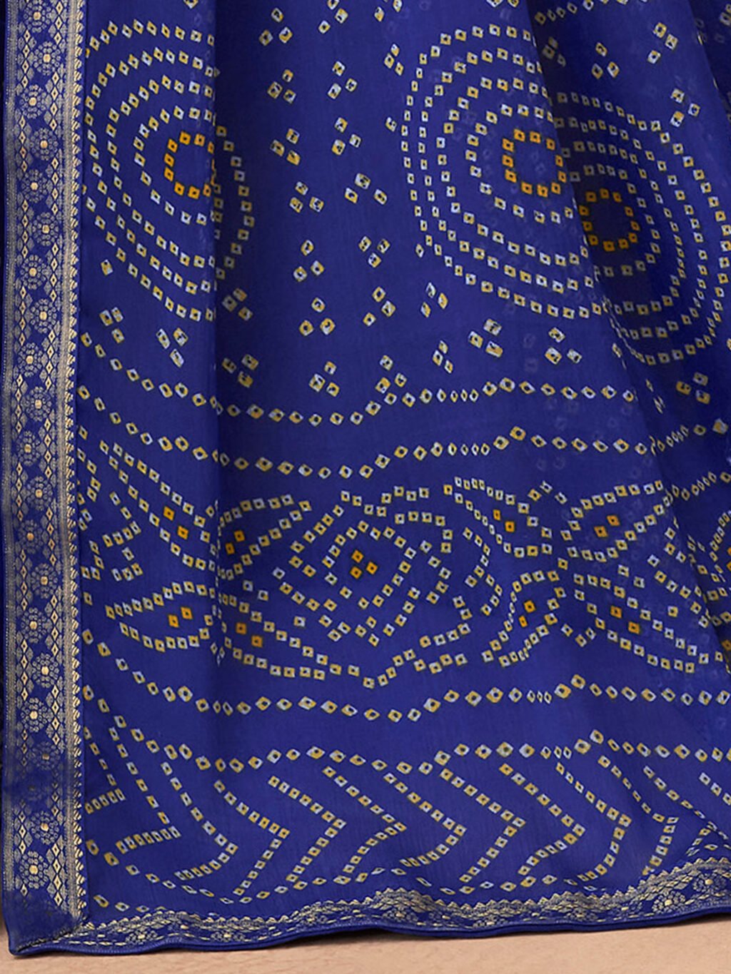 Deep Blue Printed Chiffon Saree - Image 4