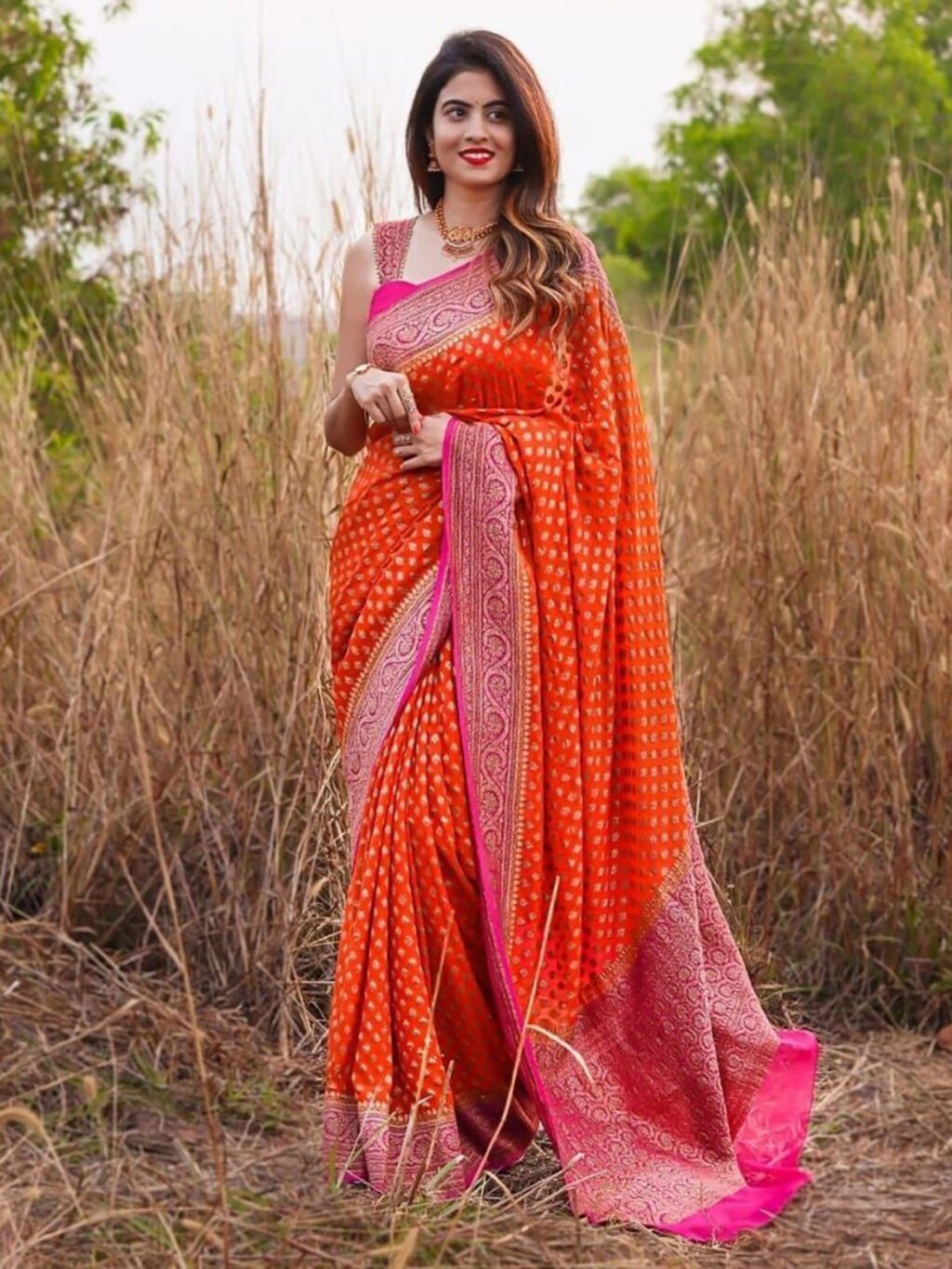 Image of Orange Silk Saree