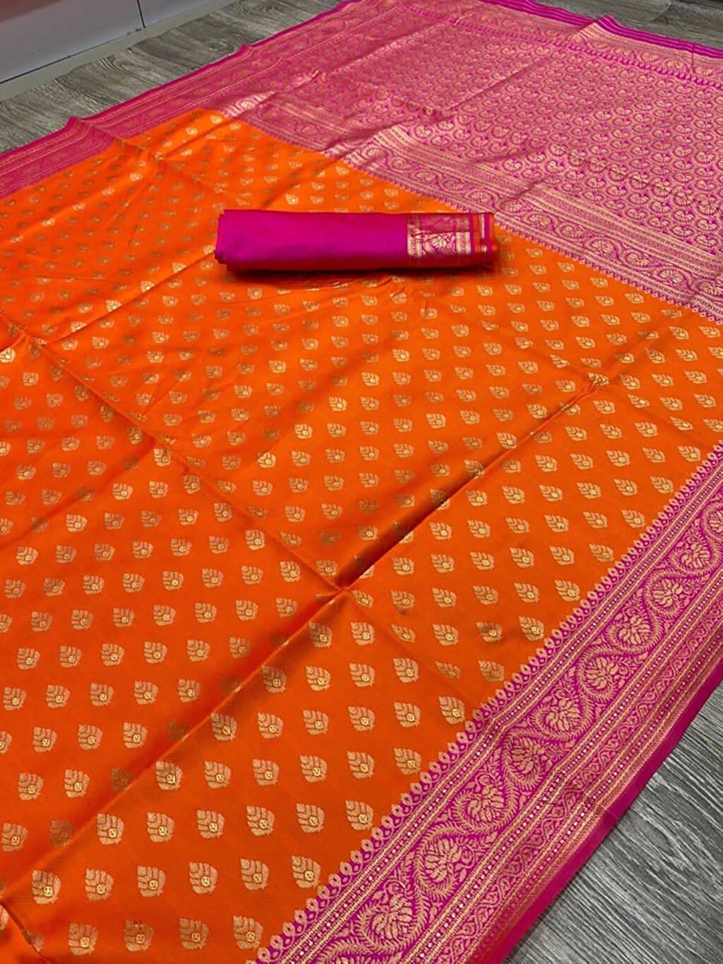 Orange Silk Saree - Image 4
