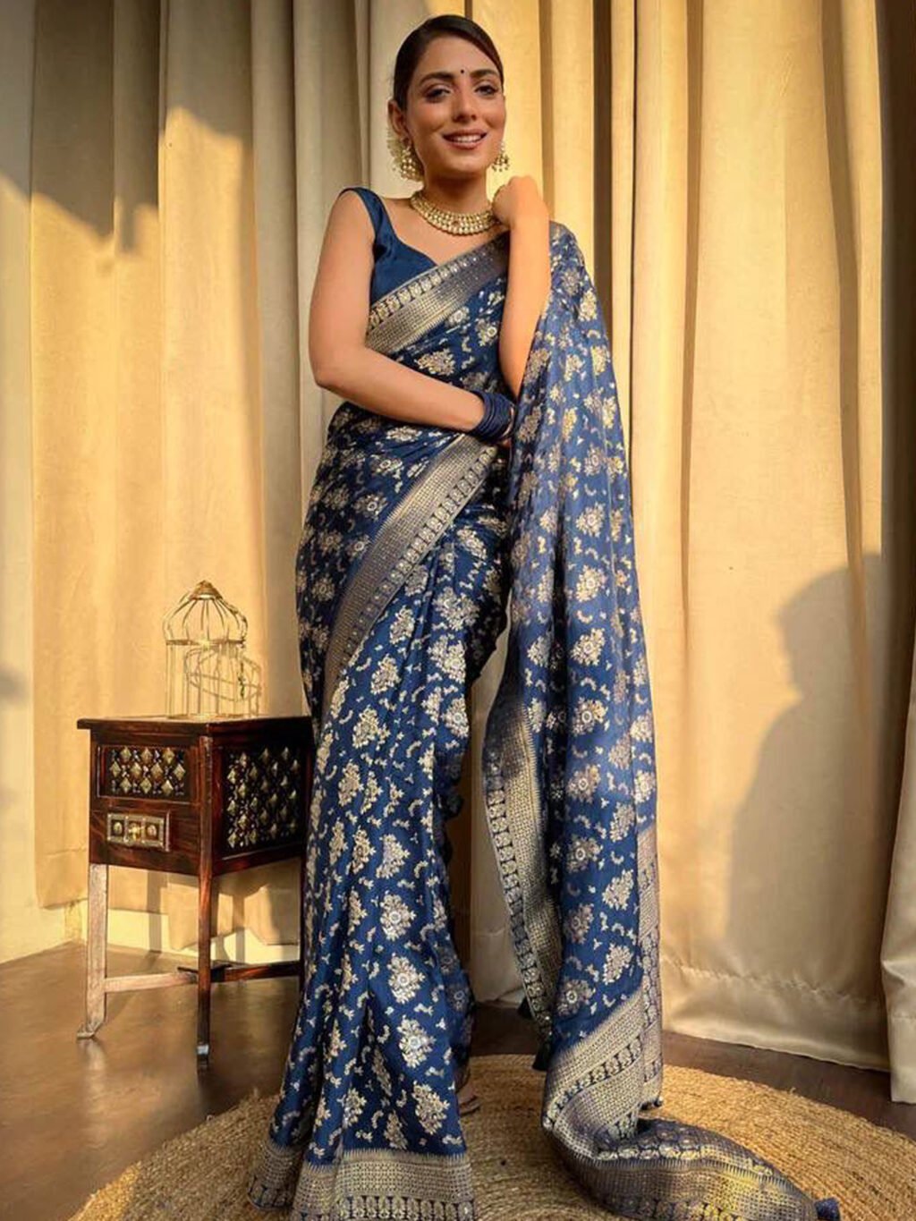 Image of Navy Blue Silk Saree