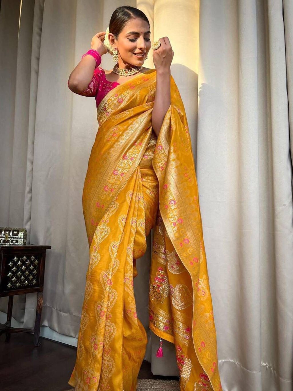 Image of Yellow Silk Saree