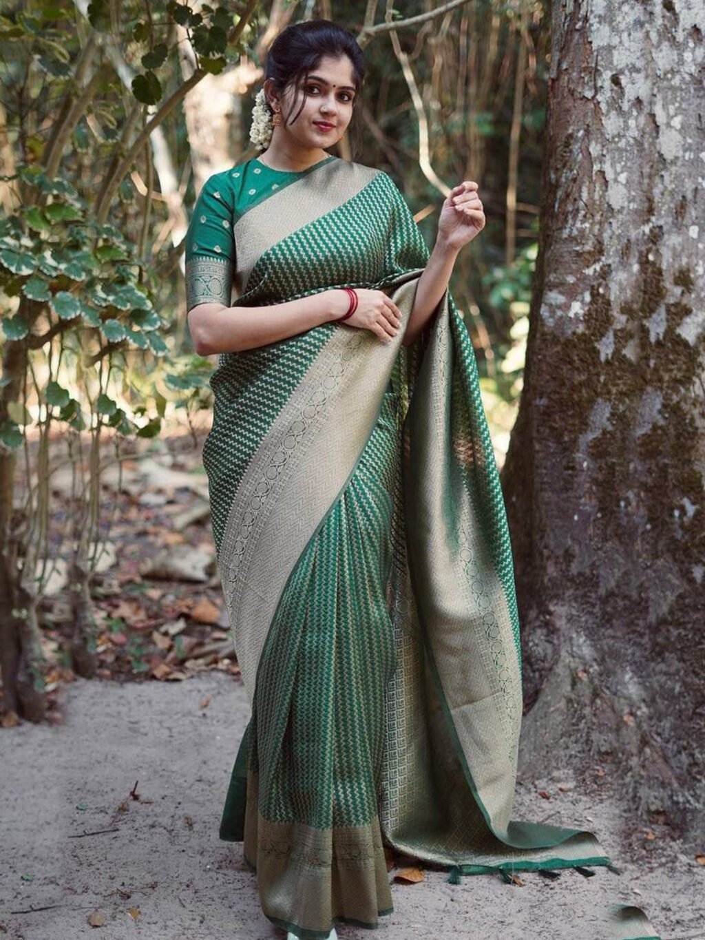 Image of Teal Green Silk Saree