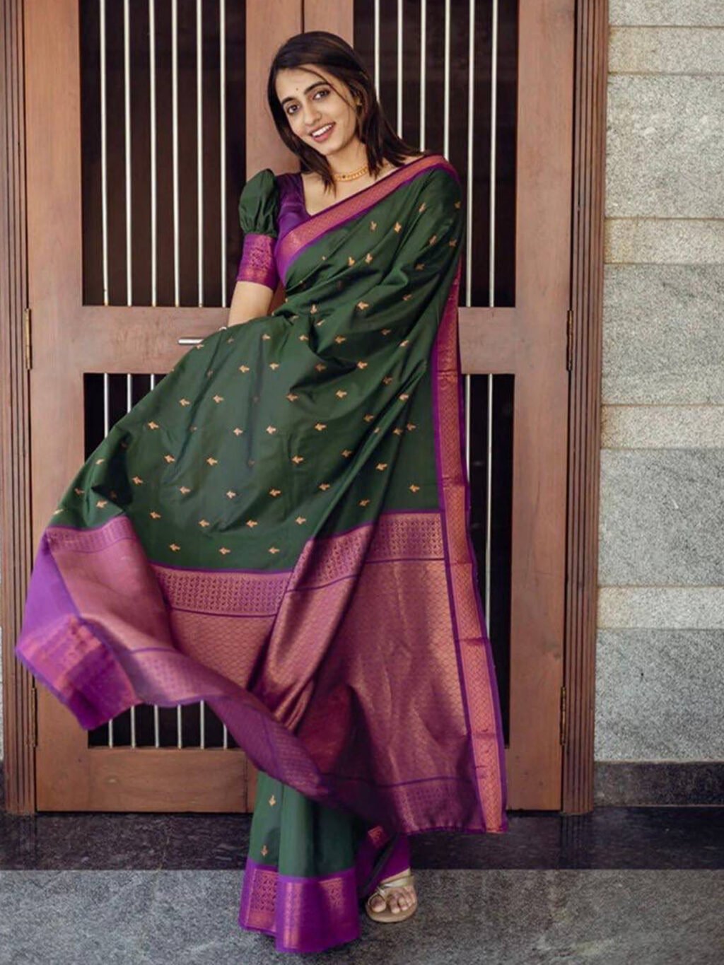 Image of Dark Green Silk Saree