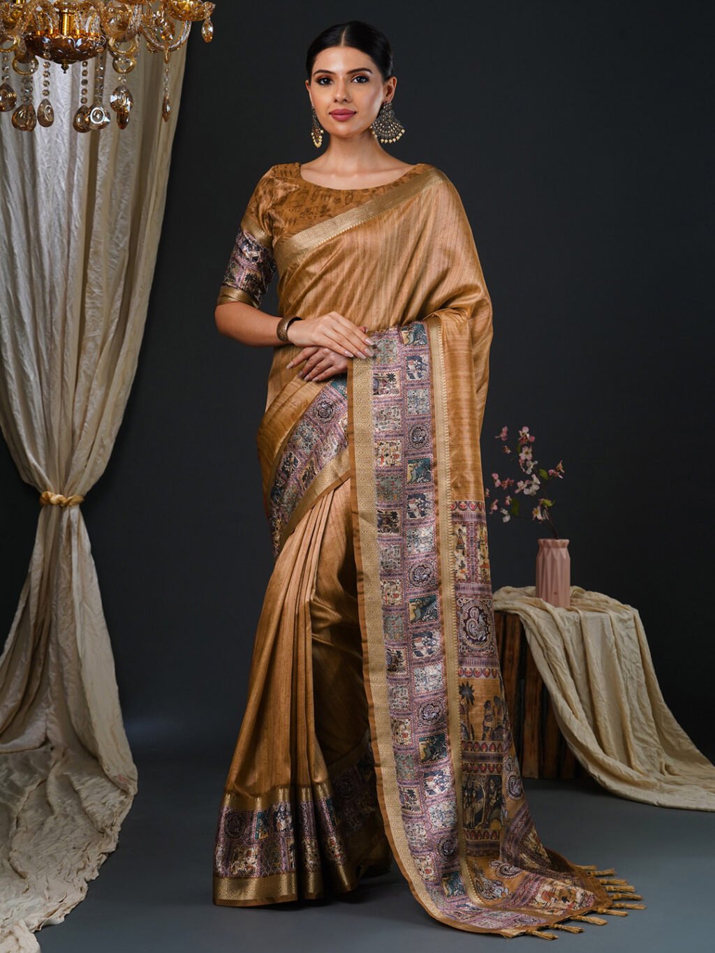 Image of Camel Brown Silk Saree