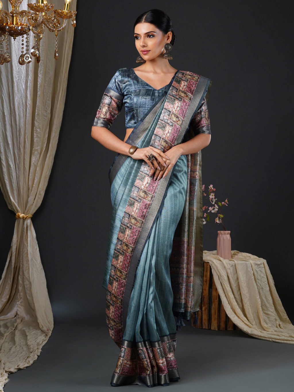Image of Grey Silk Saree