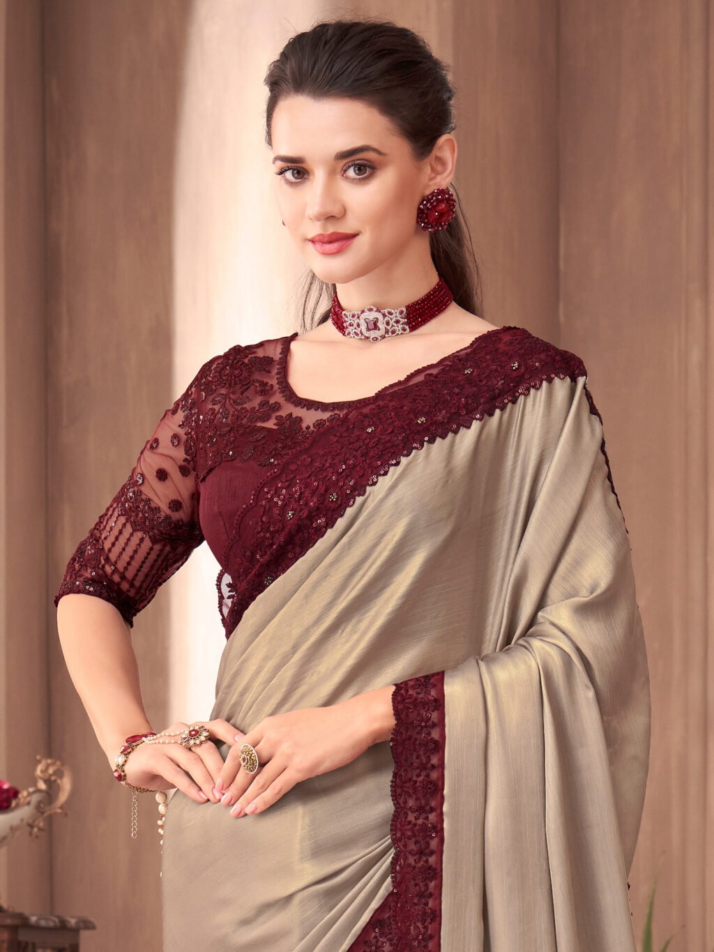 Beige Georgette Saree - Image 3