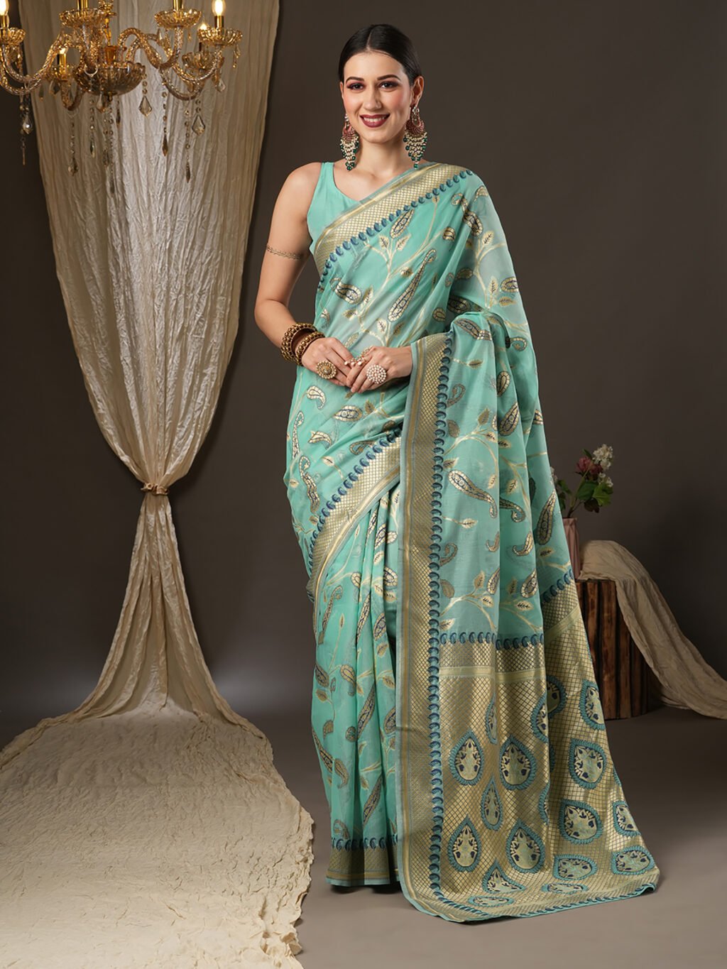 Image of Sea Green Cotton Saree
