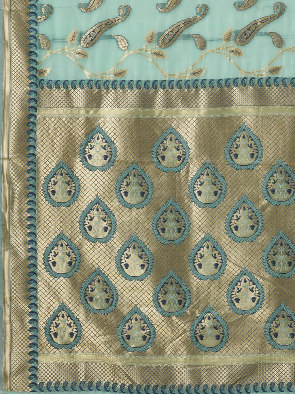 Sea Green Cotton Saree - Image 3