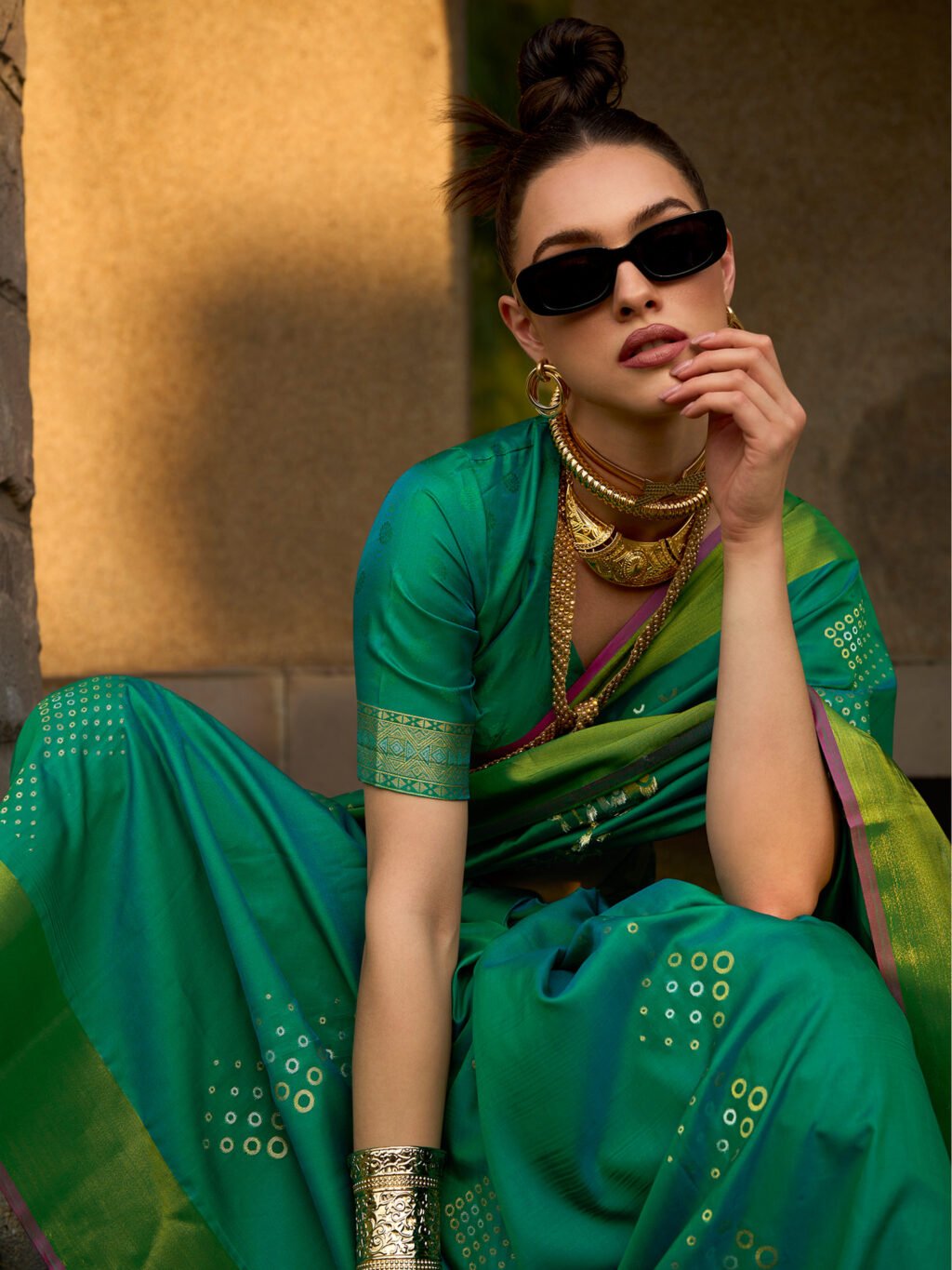 Teal Green Silk Saree - Image 3