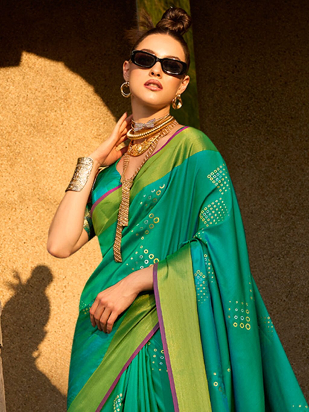 Teal Green Silk Saree - Image 4
