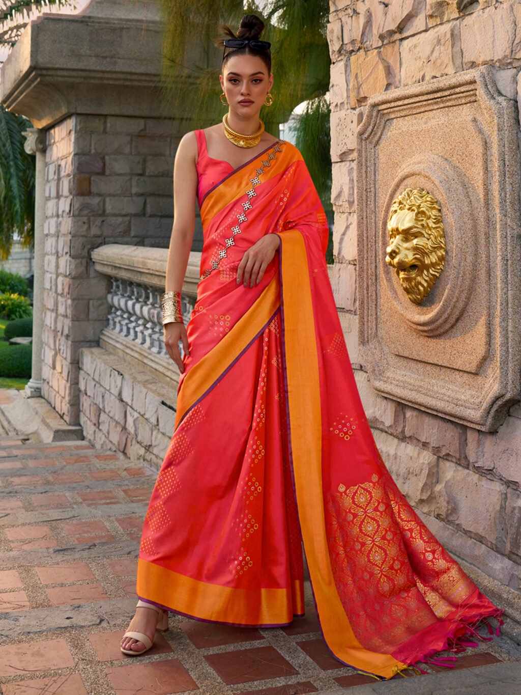 Image of Orange Silk Saree