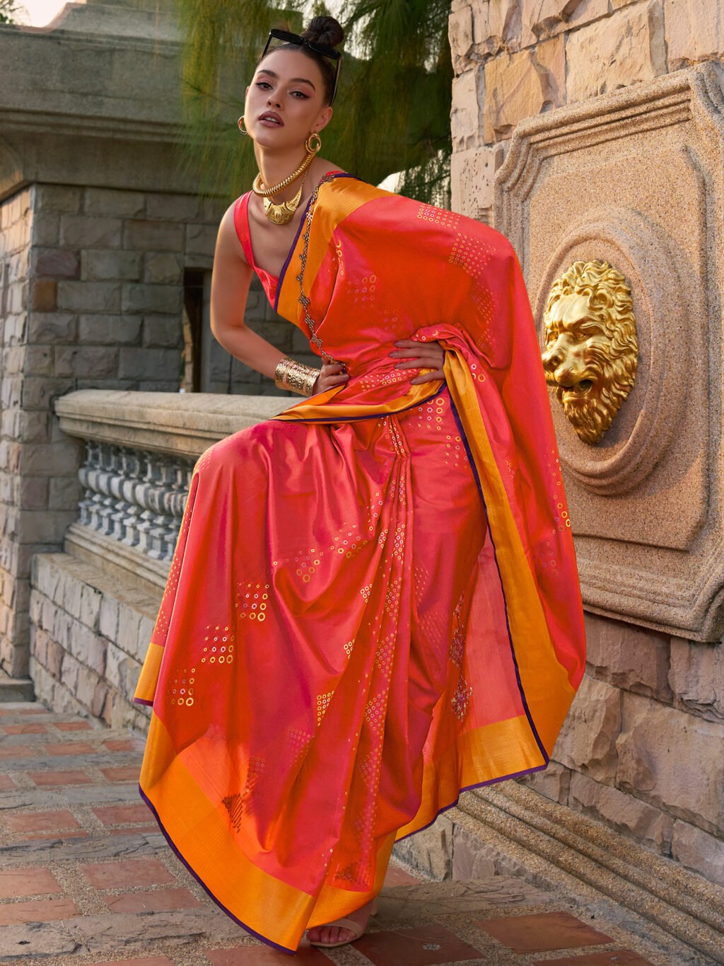 Orange Silk Saree - Image 3