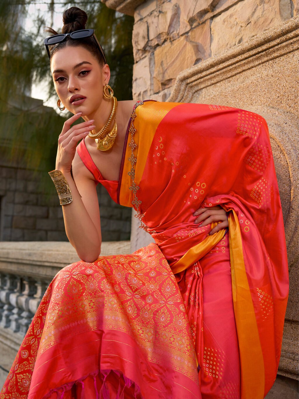 Orange Silk Saree - Image 4