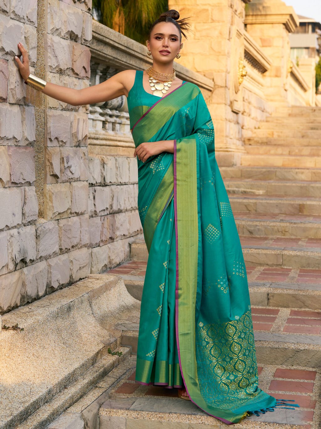 Image of Teal Blue Silk Saree