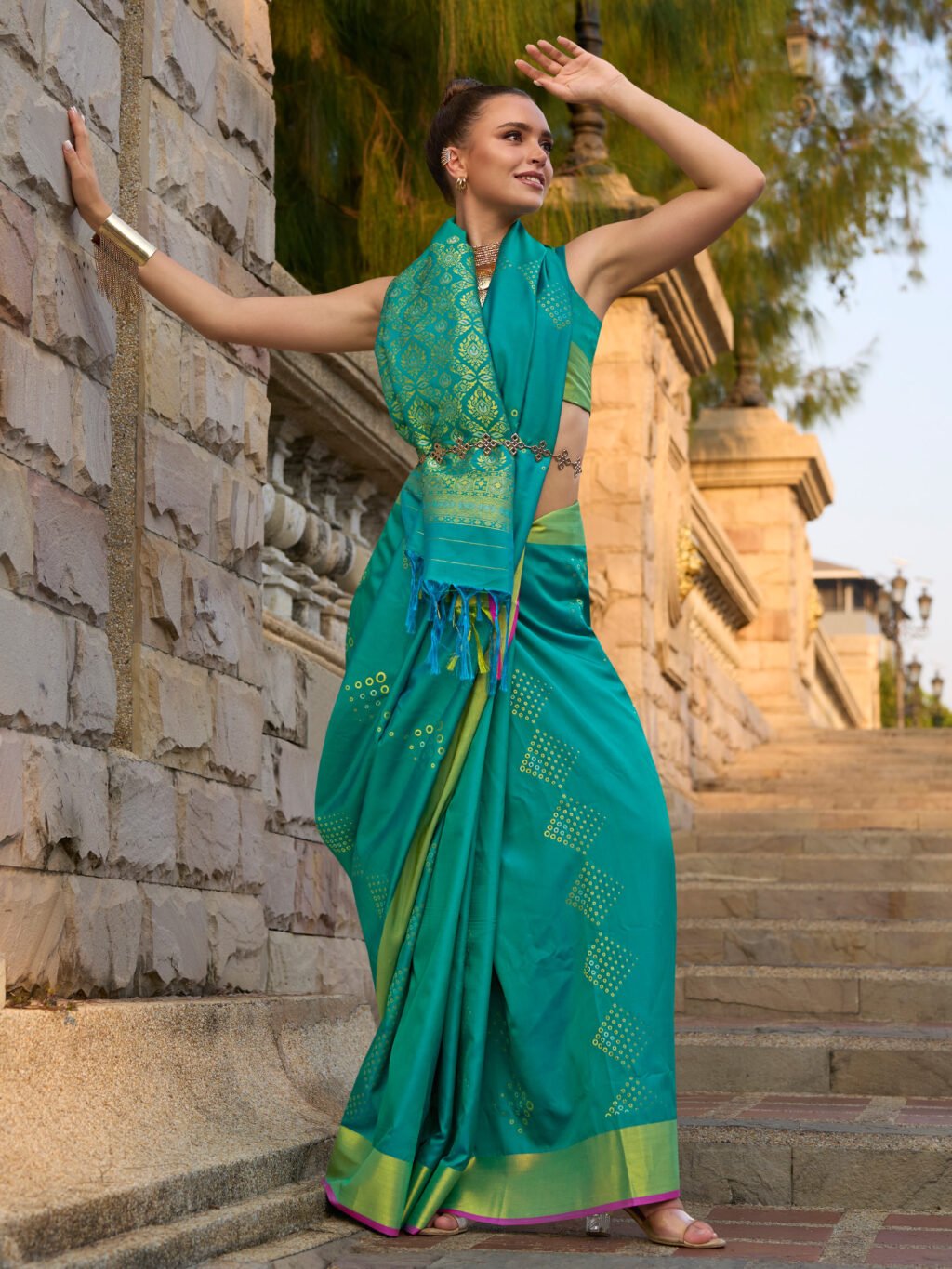 Teal Blue Silk Saree - Image 3