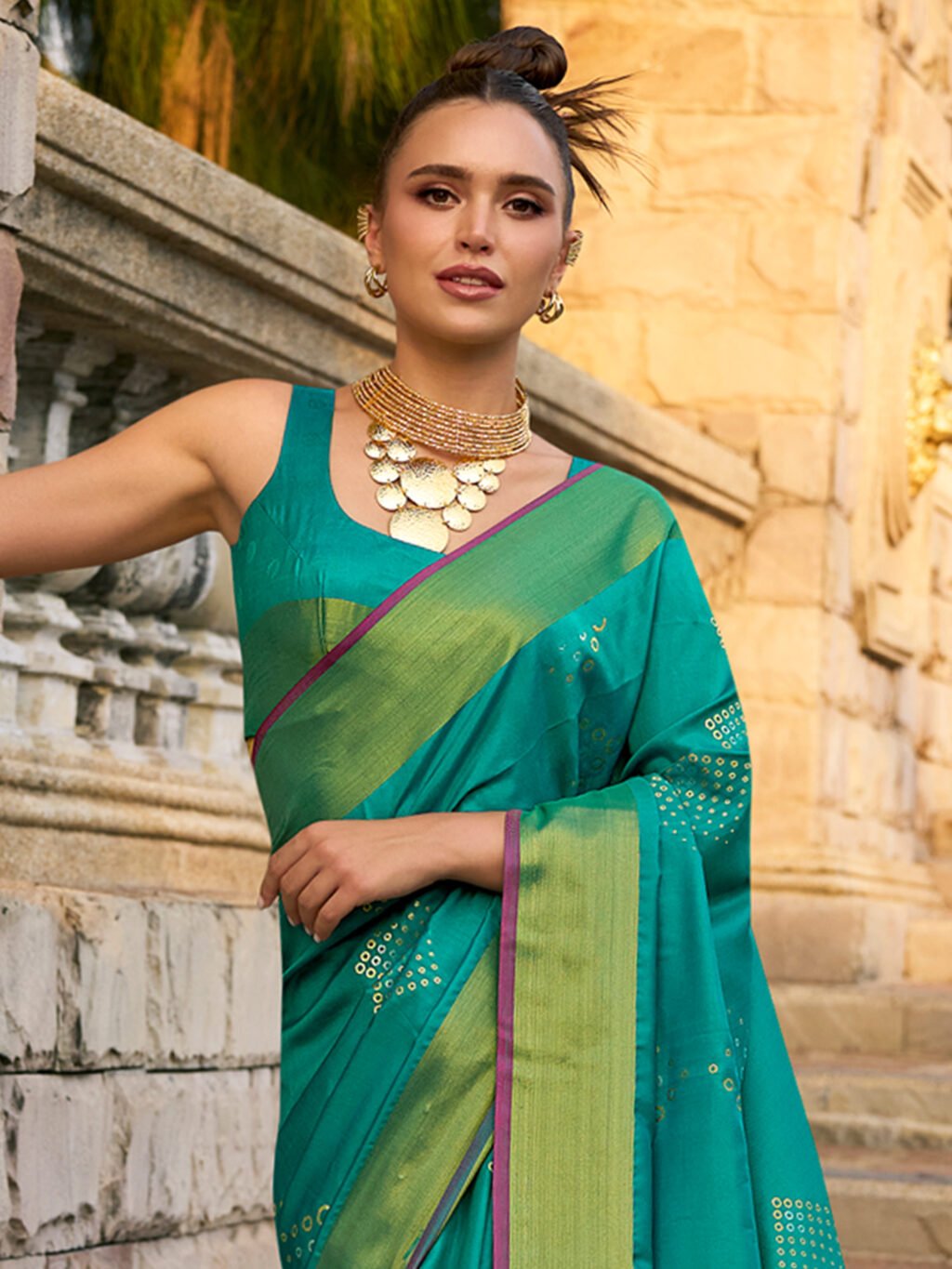 Teal Blue Silk Saree - Image 4