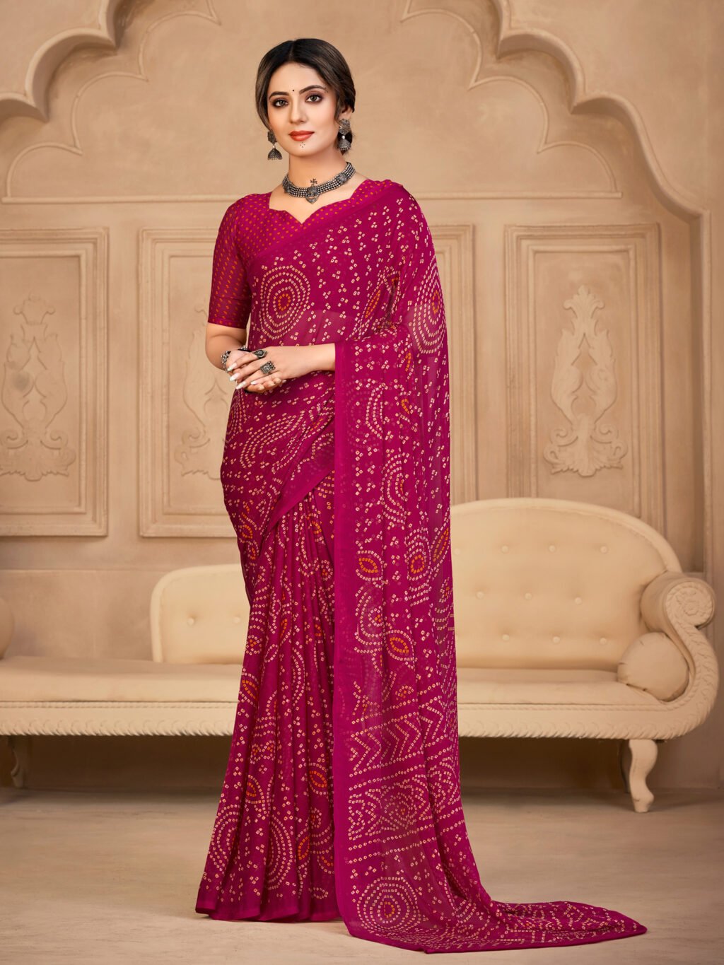 Image of Pink Chiffon Saree