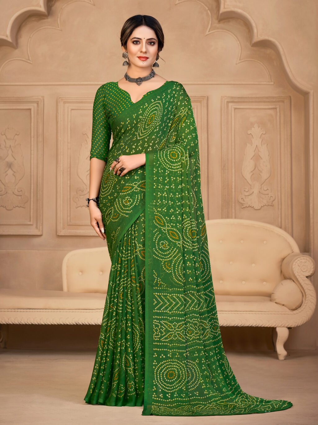Image of Green Chiffon Saree