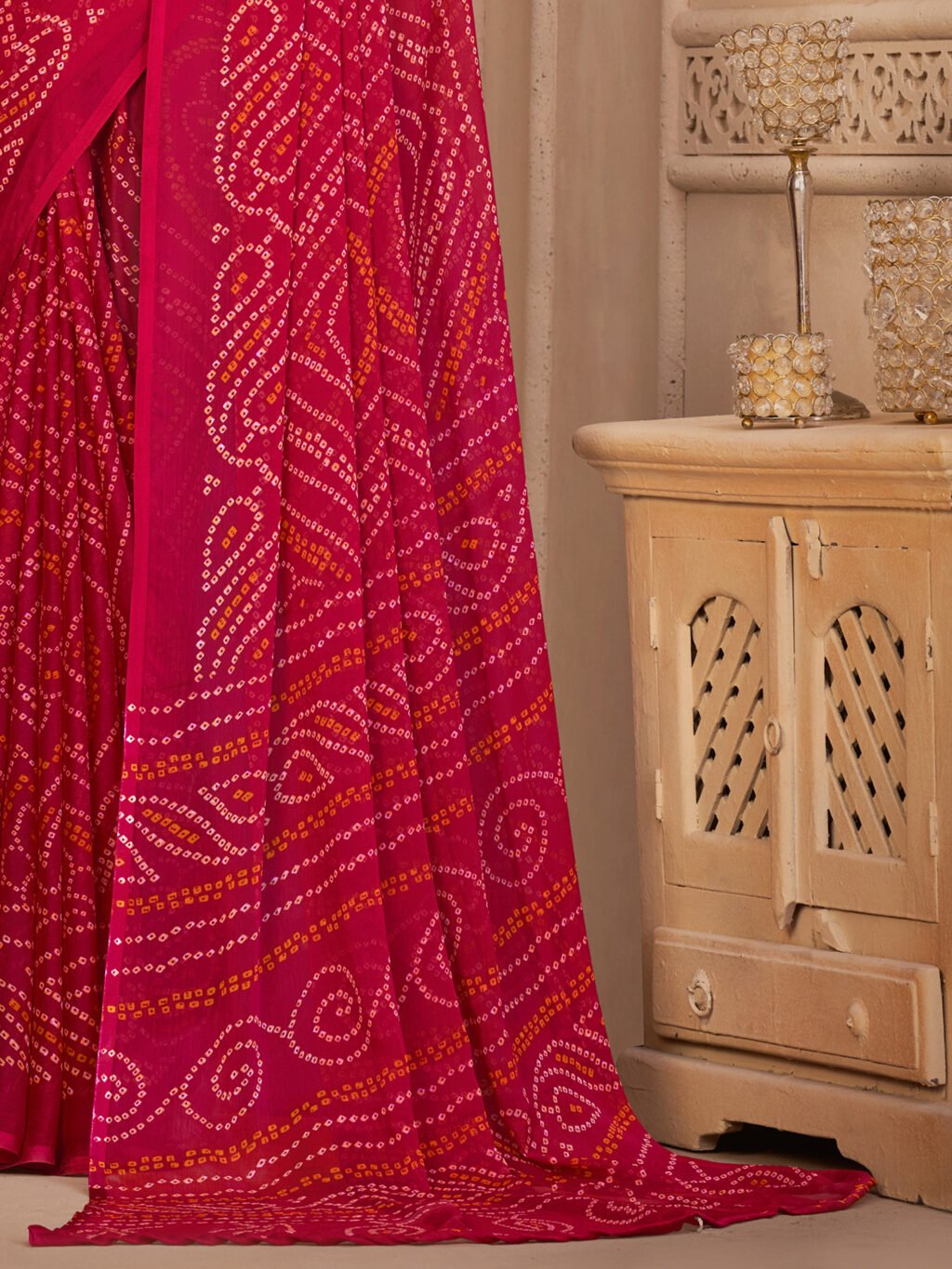 Hot Pink Printed Chiffon Saree - Image 4